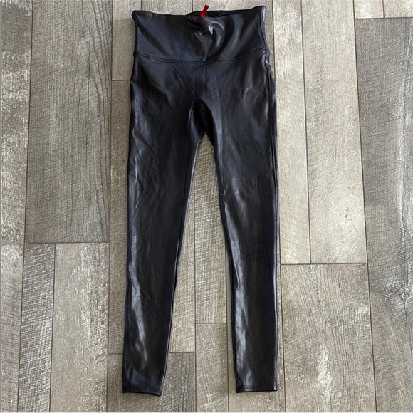 SPANXshape Shaping Faux Leather Black Leggings Size Medium. - Picture 2 of 5